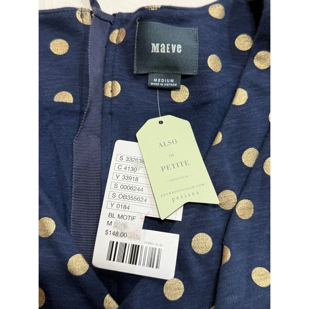 Maeve Polka Dot Dress Womens Medium Navy Gold Sleeveless Pockets Fit Flare Retro - Picture 4 of 11